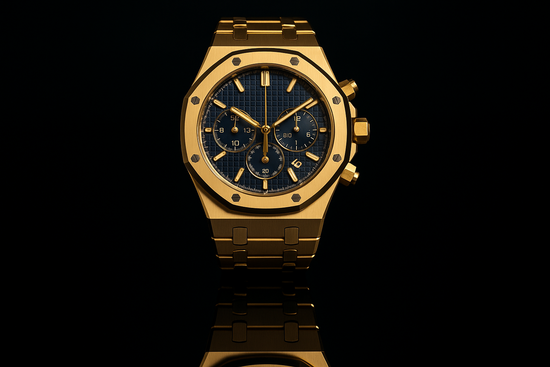 Gold watch with blue dial - dramatic reflection
