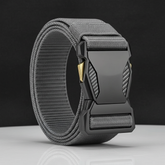 Gray tactical belt on charcoal fabric