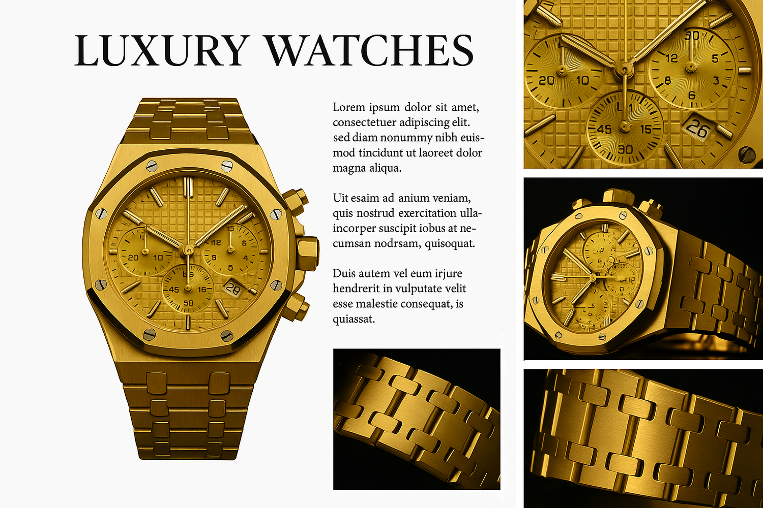 Luxury catalog layout - All-gold chronograph