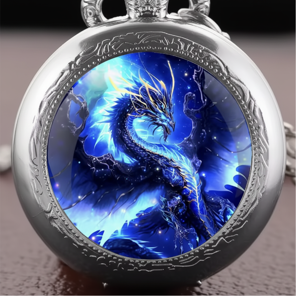 Macro face silver dragon watch
