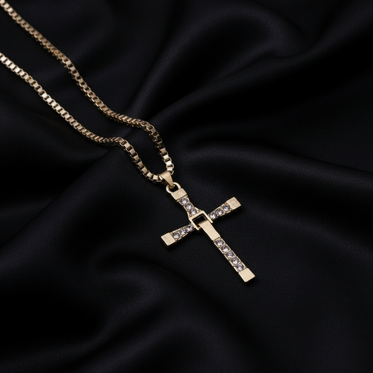 Moody Gold Cross on Silk