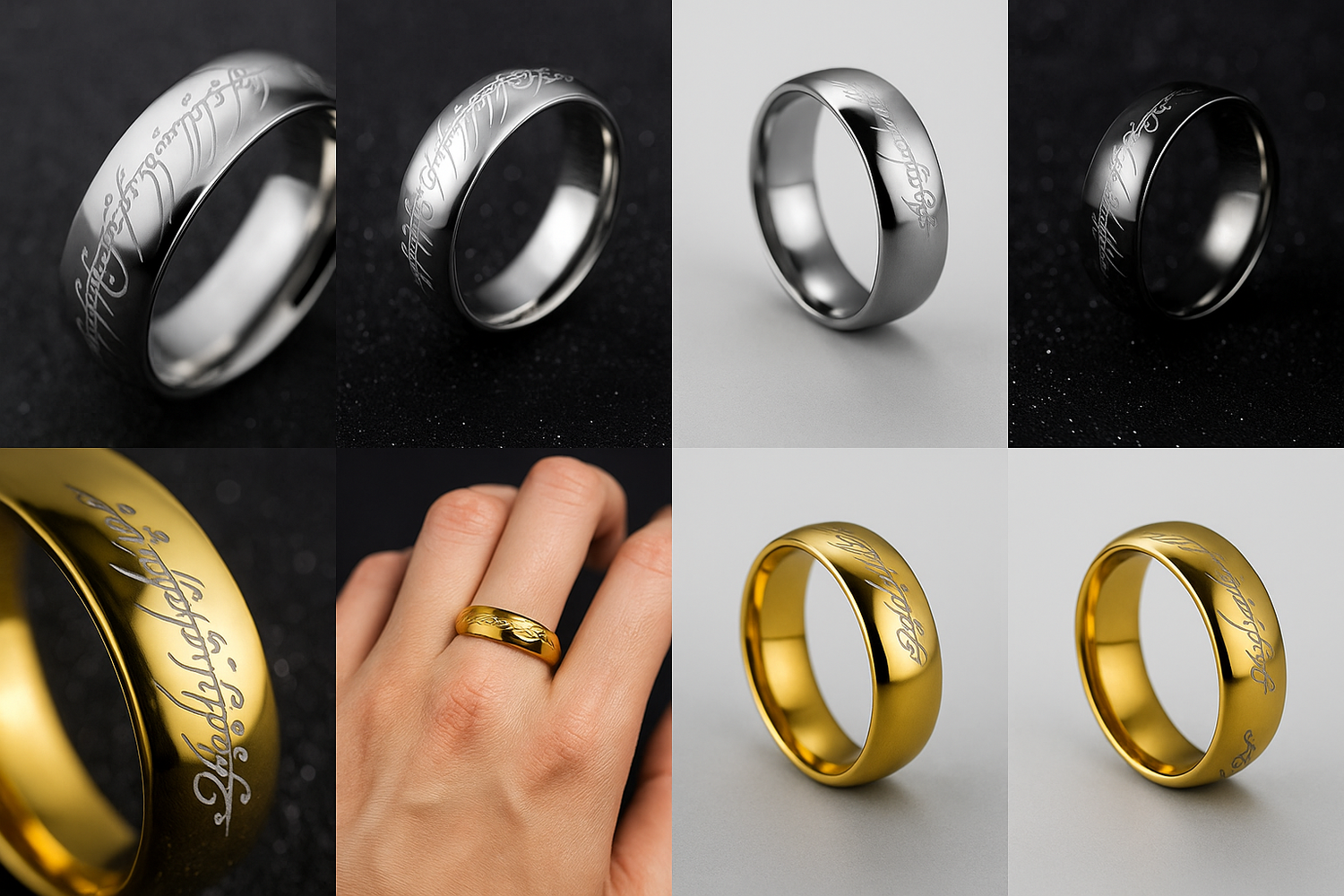 Multiple images of the engraved stainless steel ring