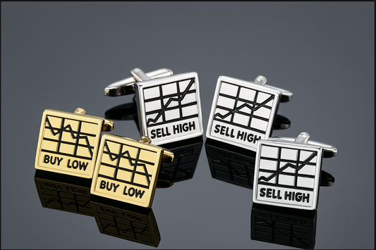 Multiple images showing both gold and silver cufflinks together