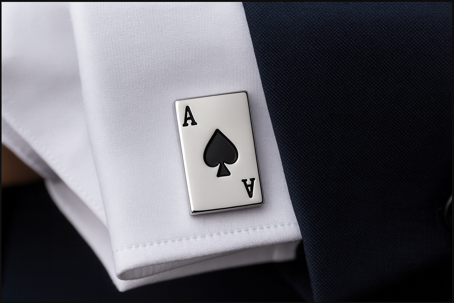 Navy suit with exact cufflink details