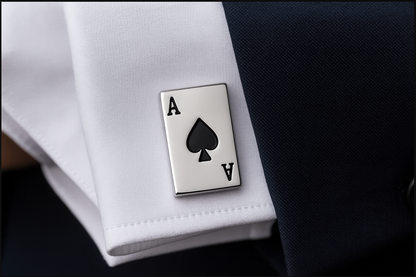 Navy suit with exact cufflink details