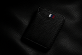 On textured black leather surface