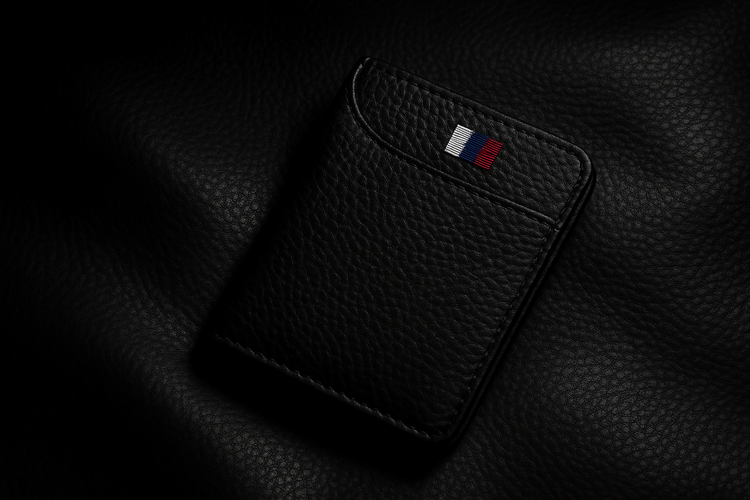 On textured black leather surface