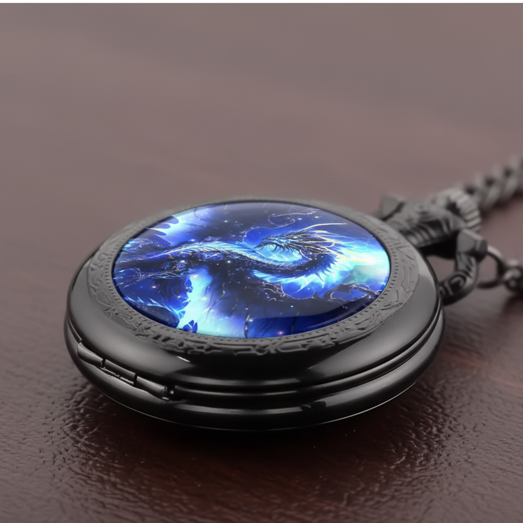 Side close-up blue dragon watch