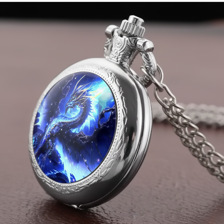 Side close-up silver dragon watch