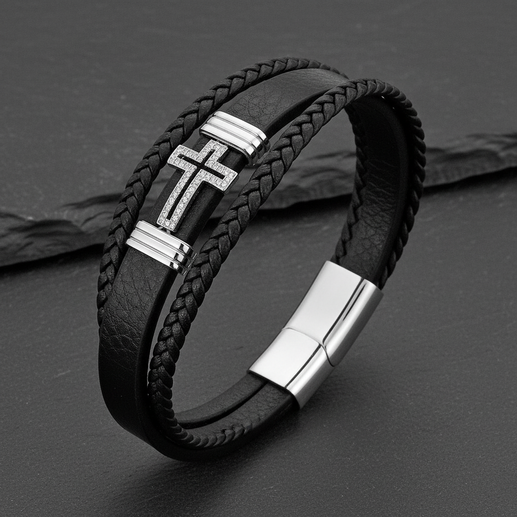 Silver bracelet three-quarter on slate