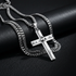 Silver cross necklace on black leather
