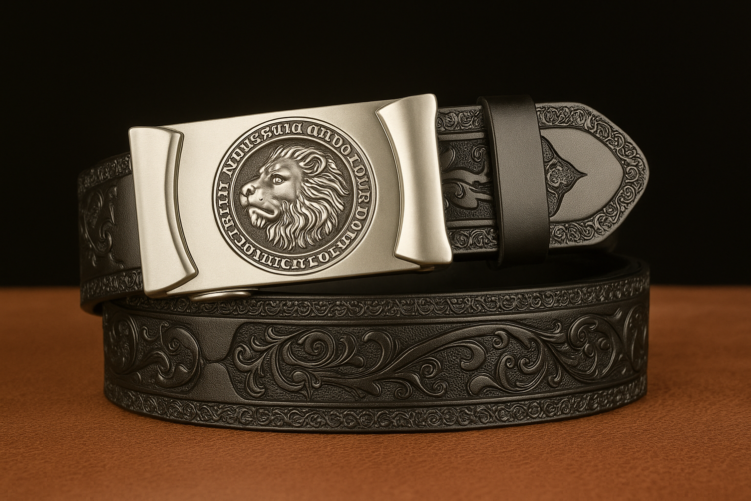 Silver Ratchet Buckle with Black Leather