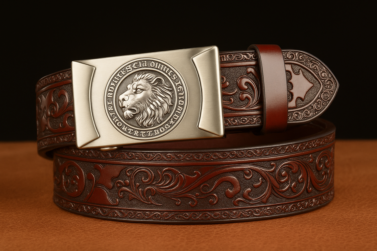 Silver Ratchet Buckle with Red-Brown Leather