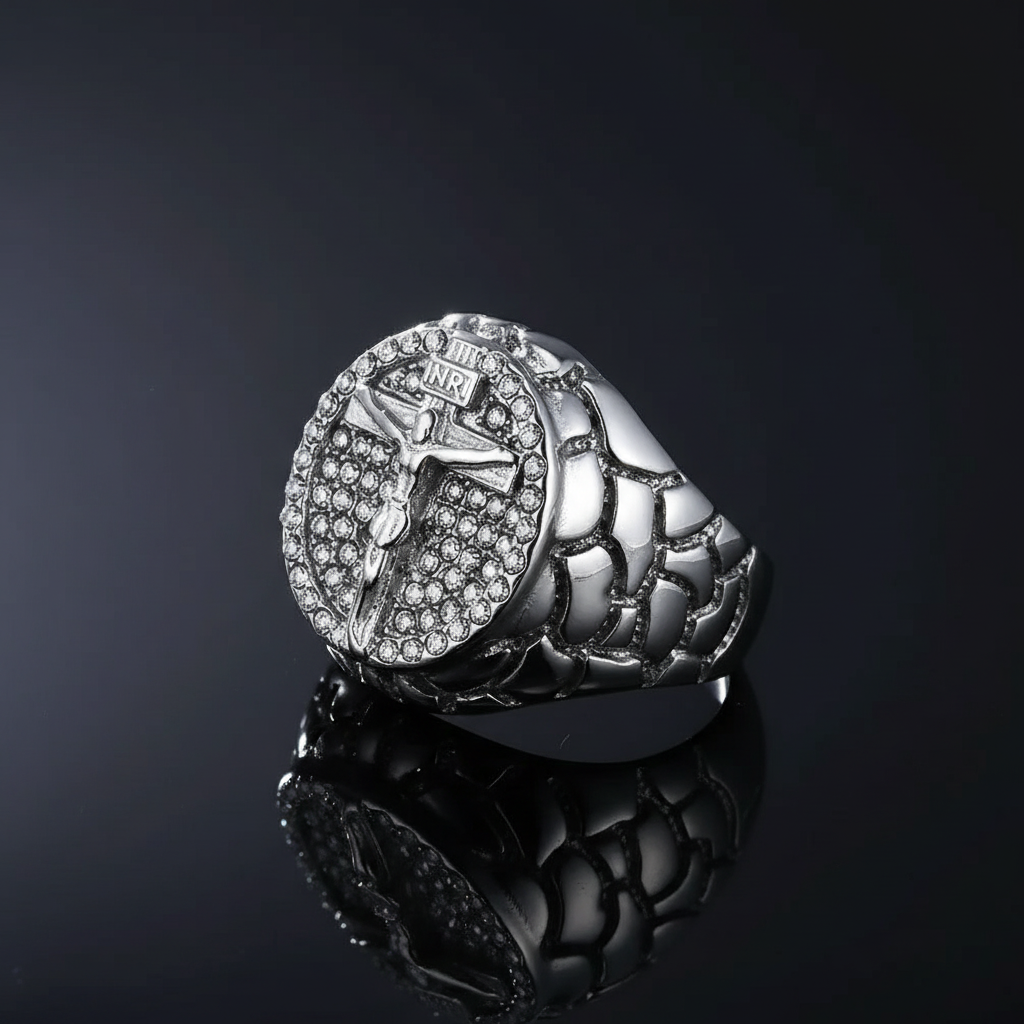 Silver ring front view detailed