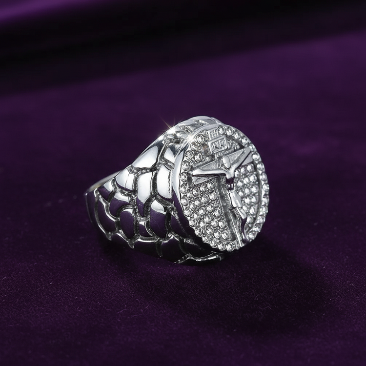 Silver ring side profile view