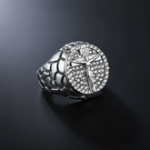 Silver ring three-quarter angle view