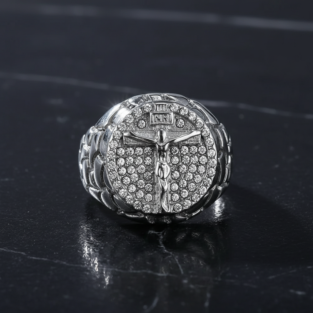 Silver ring top-down view