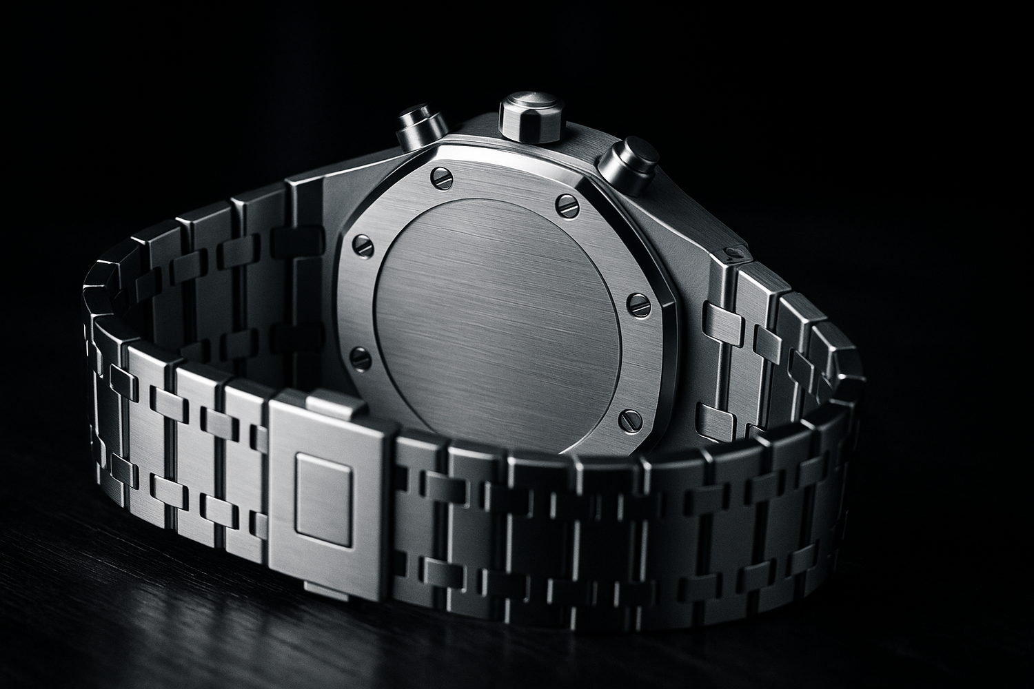Silver watch back with silver screws