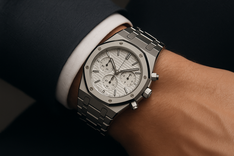 Silver watch on wrist lifestyle images