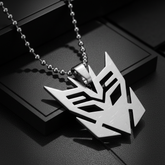 Super extreme macro close-up of Decepticon necklace