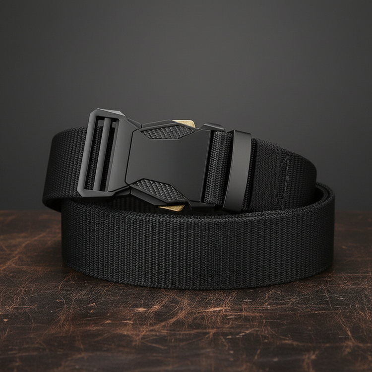 Tactical belt on leather surface