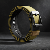 Tan tactical belt on dark slate background