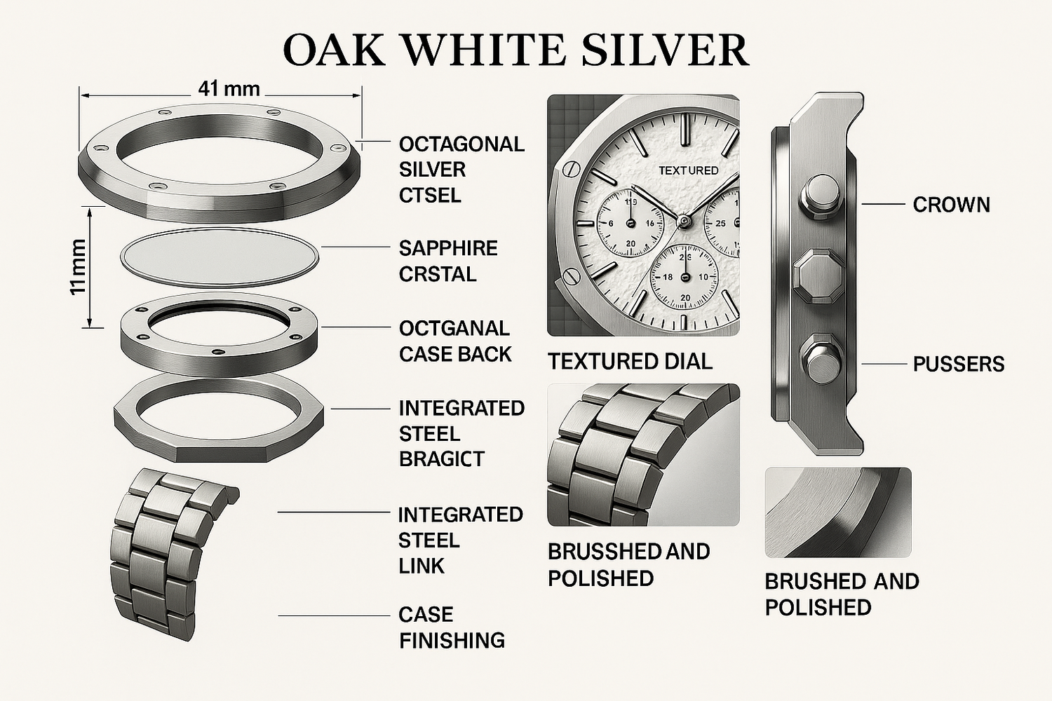 Technical specifications - OAK WHITE SILVER chronograph