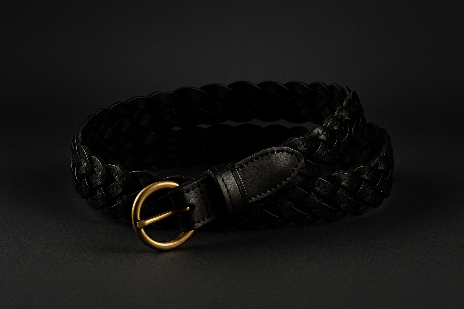 Vintage braided black cowhide belt with improved contrast