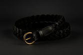 Vintage braided black cowhide belt with improved contrast