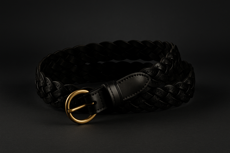 Vintage braided black cowhide belt with improved contrast